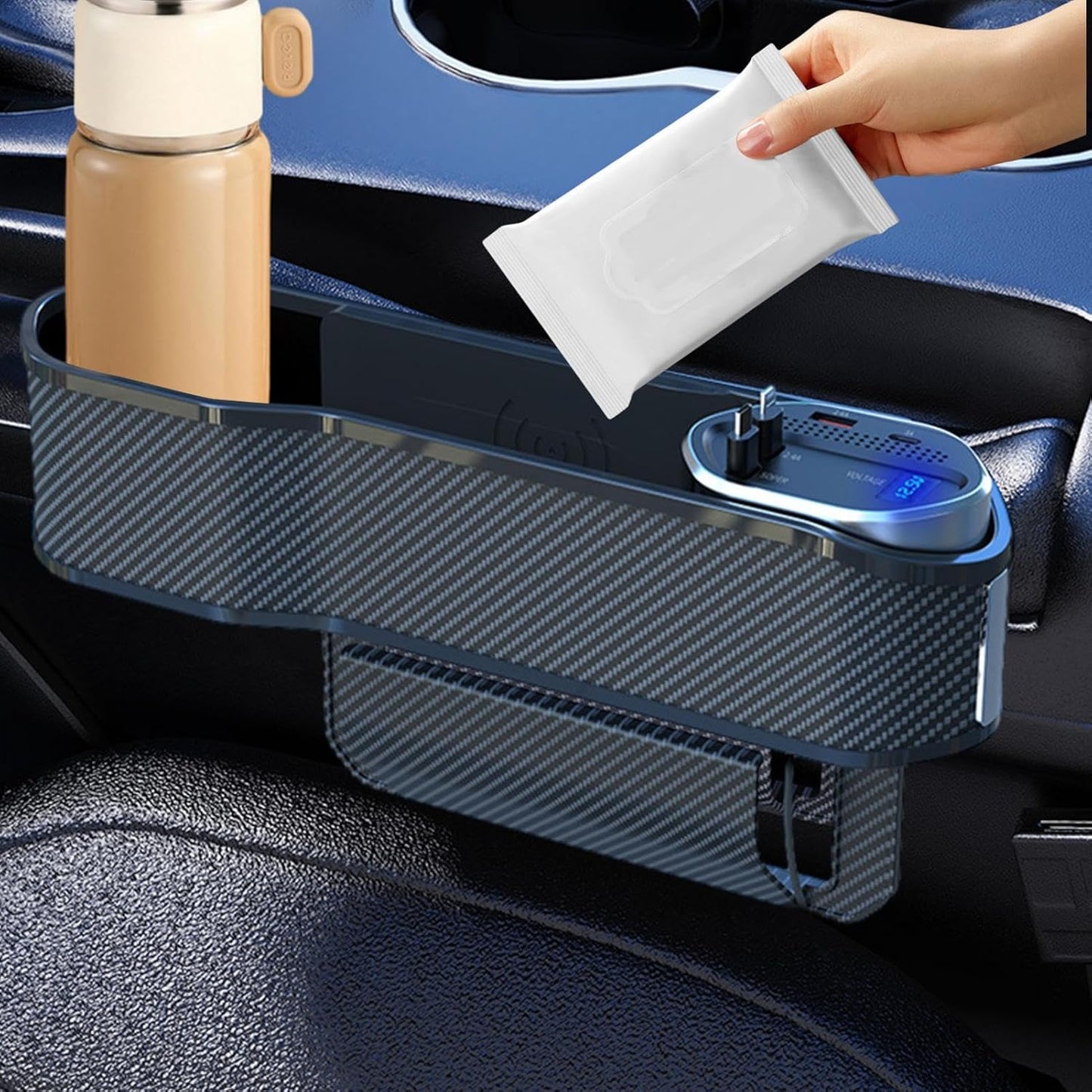 Universal Car Seat Gap Organizer with Charging Ports & Cup Holder